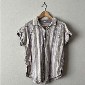 Splendid Light Gray and Lavender Stripe Casual Button-Down Shirt Short Sleeves S